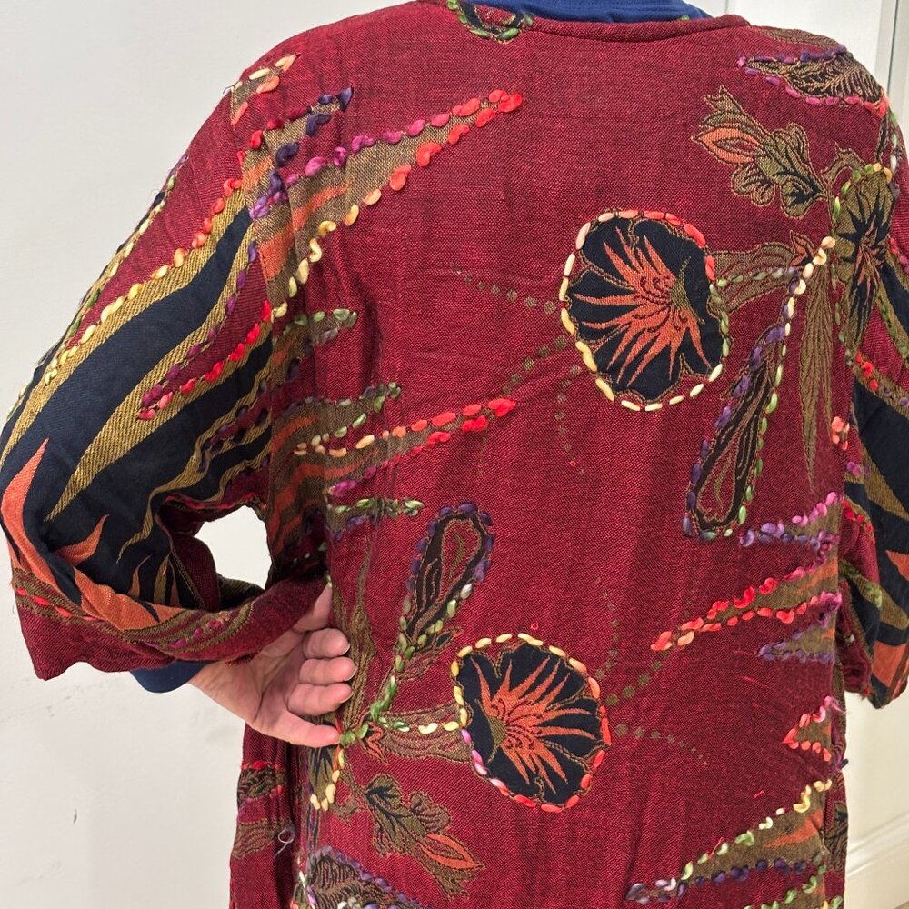 Magical embroidered, long duster-style Boho dream coat with pockets, "One Size" - Picture 2 of 15